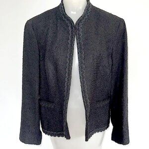 Oscar de la Renta sz 6 100% Wool Black Textured Blazer with Trim